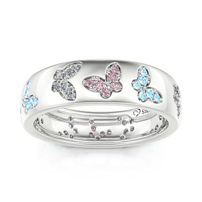 Jeulia "Colorful Sky" Butterfly Inlaid Sterling Silver Women's Band