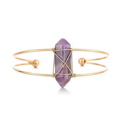 Jeulia "Soothing Power" Hexagonal Column Shaped Natural Amethyst Bangle Bracelet