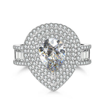 Jeulia Three Halo Pear Cut Radiance Eternity Band Engagement Ring