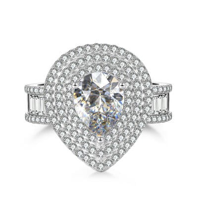 Jeulia Three Halo Pear Cut Radiance Eternity Band Engagement Ring