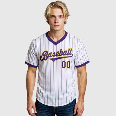 オーダーメイド可能 パープルピンストライプ チーム名 背番号 胸番号入り 名前 ロゴ 野球Tシャツ