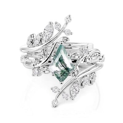 Jeulia Leaf Branch Kite Cut Moss Agate Bridal Set 2PCS