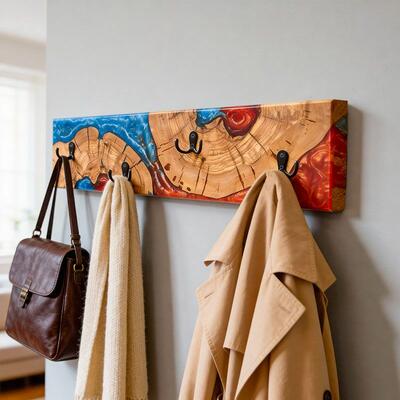 Modern Resin River Resin Wood Wall Coat Rack | Reslol Artisanal Housewarming Gift