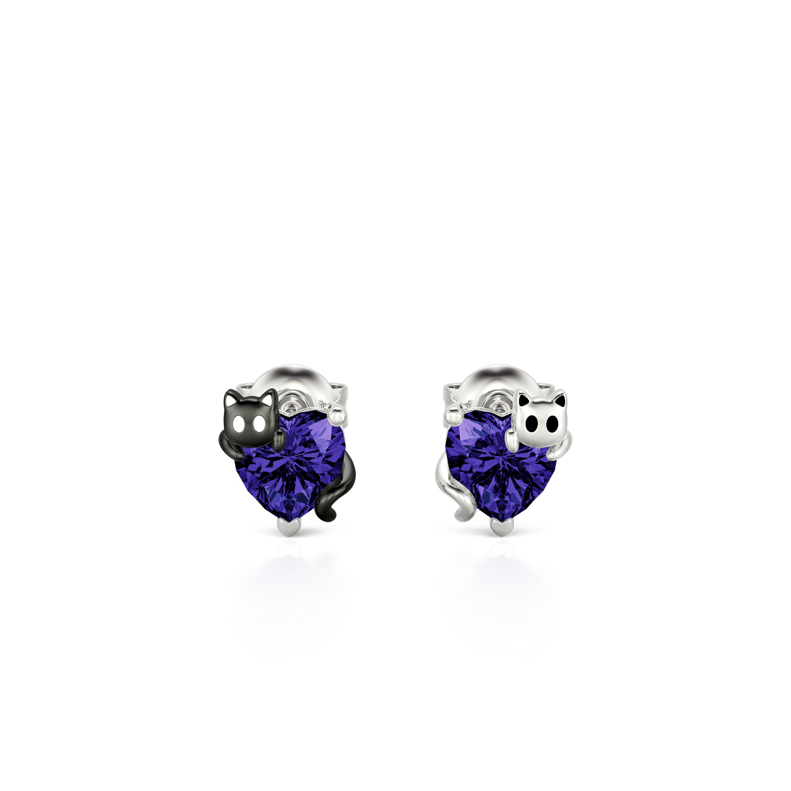 Jeulia Petland Custom Black and White Cat Birthstone Earrings