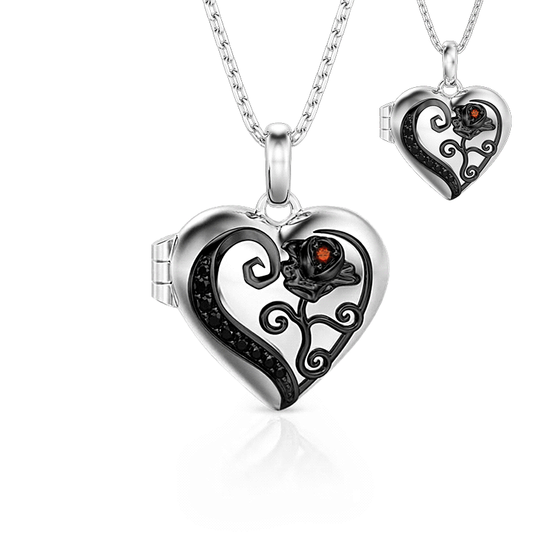 Jeulia Custom Gothic Thorn Rose Heart Photo Locket Necklace