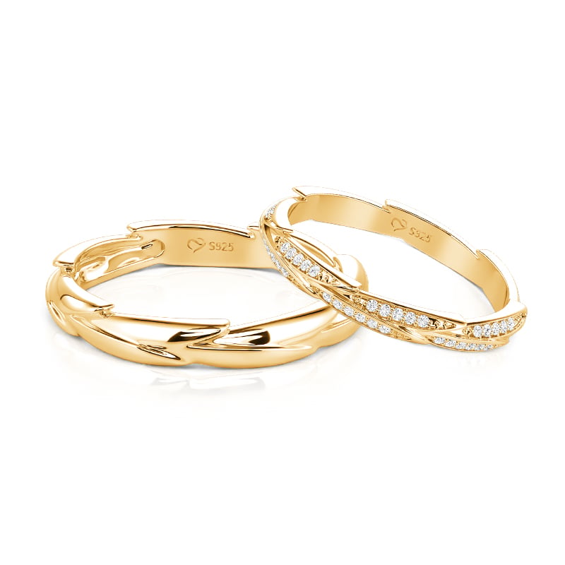 Jeulia Gold Twist Wheat Matching Wedding Bands for Couples