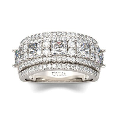 Jeulia Wide Princess Cut Sterling Silver Women's Band