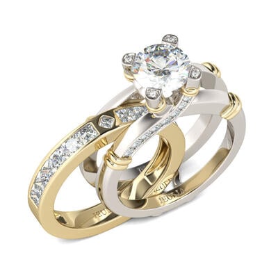 Jeulia Interchangeable Two Tone Round Cut Sterling Silver Ring Set