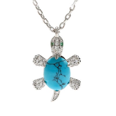 Jeulia "Wise Tortoise" Turquoise Design Sterling Silver Necklace