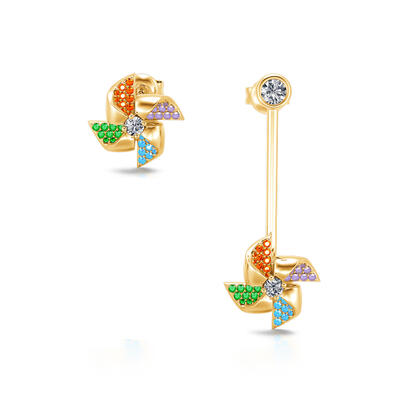 Jeulia "Back to Youth" Rotating Colorful Windmill Sterling Silver Mismatched Earrings
