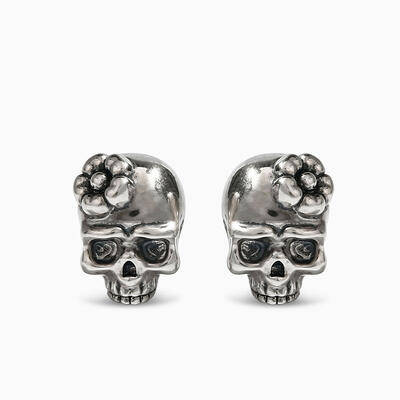 Jeulia "Cherry Blossoms" Skull Sterling Silver Earrings