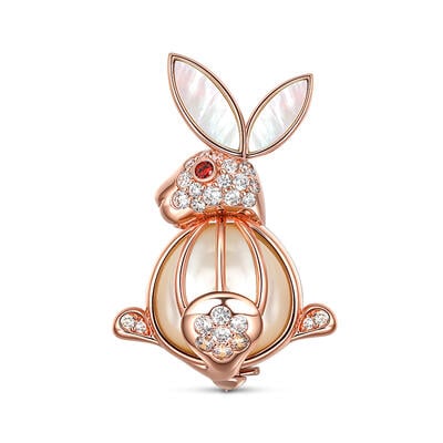Jeulia "Adorable Rabbit" Mother-of-Pearl Sterling Silver Brooch