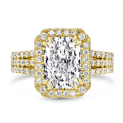 Jeulia "Captivating Brilliance" Emerald Cut Halo Sterling Silver Ring