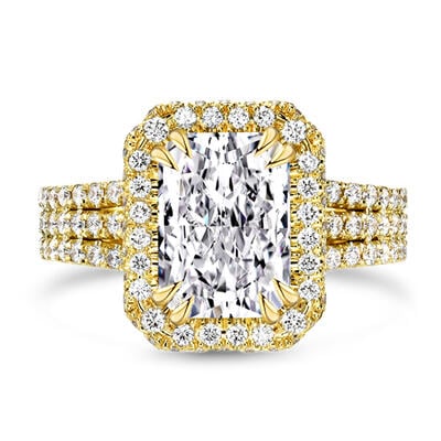 Jeulia "Captivating Brilliance" Emerald Cut Halo Sterling Silver Ring