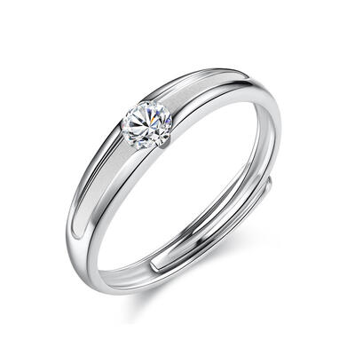 Jeulia Solitaire Round Cut Sterling Silver Men's Band