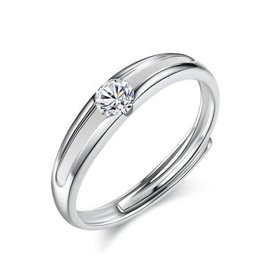 Jeulia Solitaire Round Cut Sterling Silver Men's Band