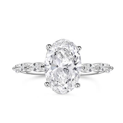 Jeulia Anillo de Compromiso Ovalado de Plata Esterlina con Seis Piedras Laterales Marquesa