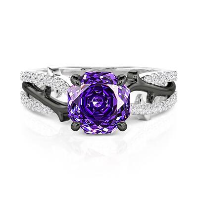 Jeulia Two-Tone Vine Purple Rose Cut Ring Sterling Silver