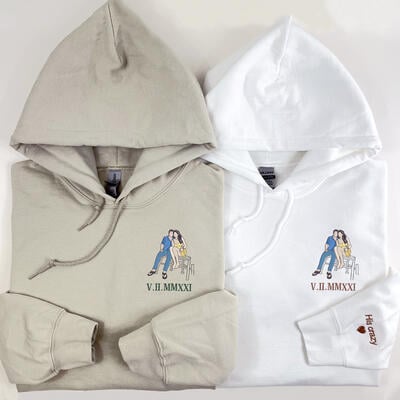 Felpa Con Cappuccio Personalizzata Ricamata Con Foto – Design Unico Per Coppie, Regalo Di Compleanno E Anniversario, Taglie XS-4XL