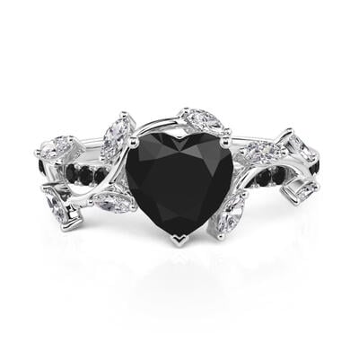 Jeulia Twisted Thorns Leaf Black Heart Promise Ring