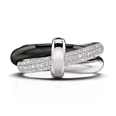 Jeulia Classic Black and White Trinity Ring