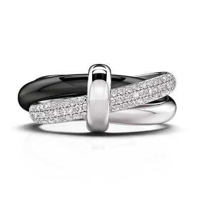 Jeulia Classic Black and White Trinity Ring