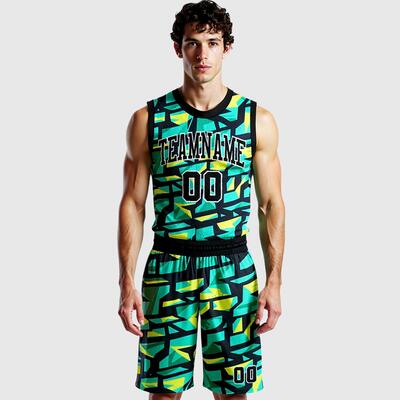 Custom Aqua Black-Neon Green Round Neck Sublimation Basketball Suit Jersey