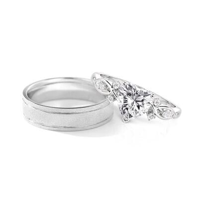 Jeulia Classic Heart Couple's Ring Set Sterling Silver