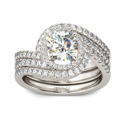 Jeulia 3PC Halo Round Cut Sterling Silver Ring Set