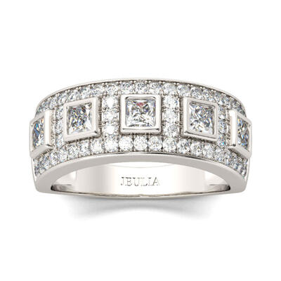 Jeulia Bold Princess Cut Sterling Silver Women's Band