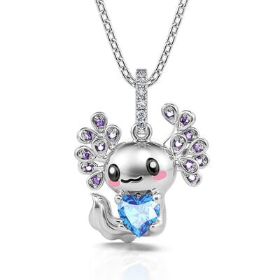 Jeulia Hug Me "Forever Cutie" Mexican Axolotl Sterling Silver Necklace