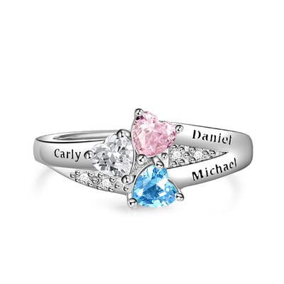 Jeulia カスタムネーム スリーハート 誕生石リング スターリングシルバー