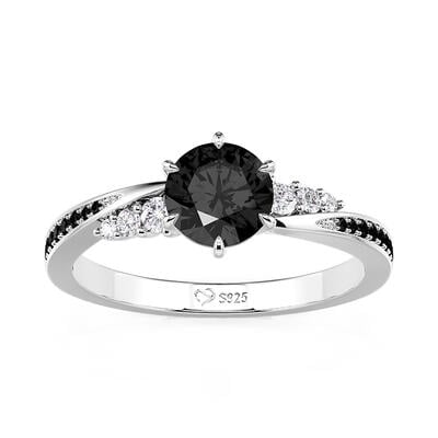 Jeulia Twist Simple Round Black Promise Ring