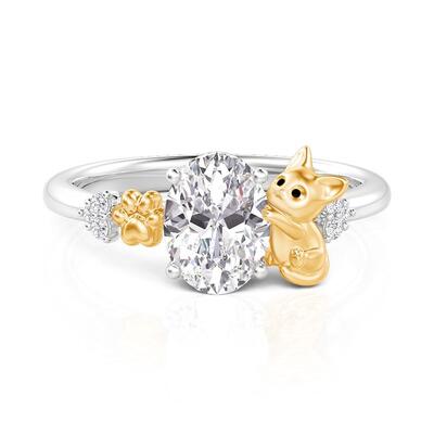 Jeulia Hug Me Cute Two Tone Cat Paw Ring With Oval Cut Stone