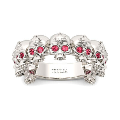 Jeulia Cross Round Cut Sterling Silver Skull Band