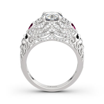 Jeulia Vintage Round Cut Heart Sterling Silver Skull Ring