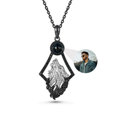 Jeulia "Guardian of Love" Wolf Personalized Photo Projection Sterling Silver Necklace
