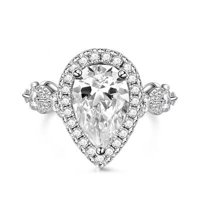 Jeulia Anillo de Compromiso de Plata de Ley con Halo y Corte de Pera