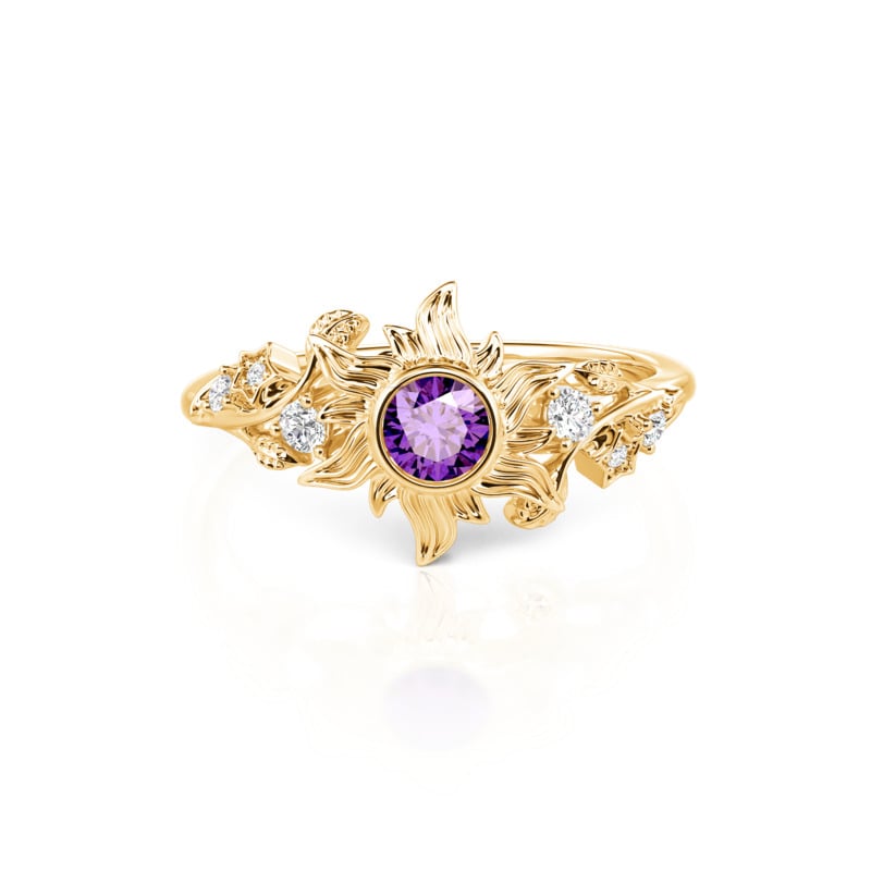 Jeulia Bague Personnalisée Pierre de Naissance Soleil et Étoile Vigne Torsadée Or