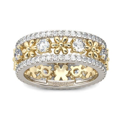 Jeulia Two Tone Flower Round Cut Sterling Silver Women's Band