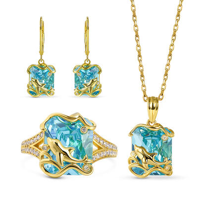 Jeulia Conjunto de Joyas de Plata de Ley con Corte Esmeralda de Delfín