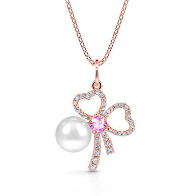 Jeulia "Timeless Love Knot" Bow Cultured Pearl Sterling Silver Necklace