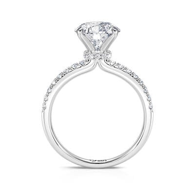 Jeulia Anillo de Compromiso Clásico con Halo Oculto y Corte Redondo en de Plata Esterlina