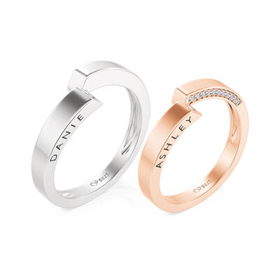 Jeulia Custom Name Couple Rings with Side Bypass Sterling Silver