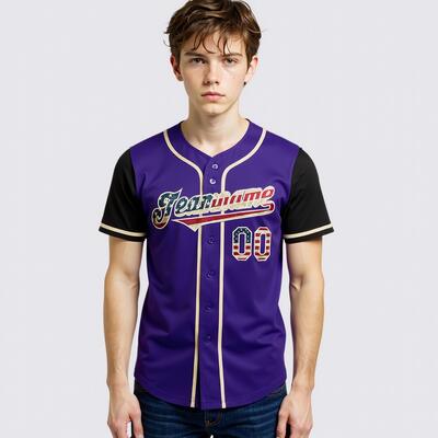 Custom Purple Black USA Flag Baseball Jersey Salute to Service Personalized Name and Number Ideal for Veteran Events and Patriotic Games