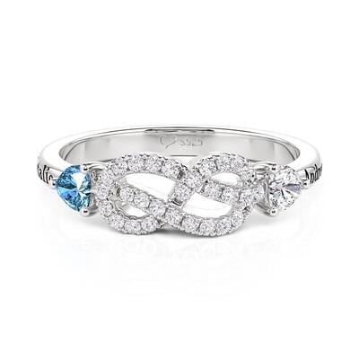 Jeulia Custom Knot Double Heart Birthstone Name Ring