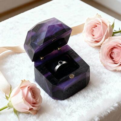 Artisan-Cut Reslol Wood & Resin Irregular Ring Box - Multi-Color Bridal Gift