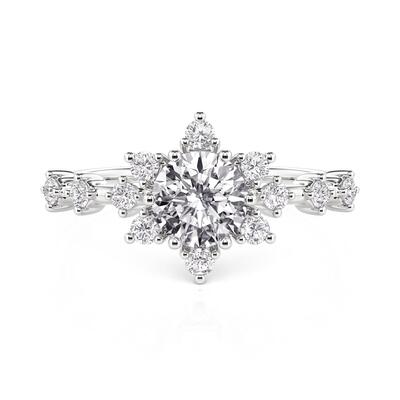 Jeulia Floral Halo Engagement Ring Sterling Sliver