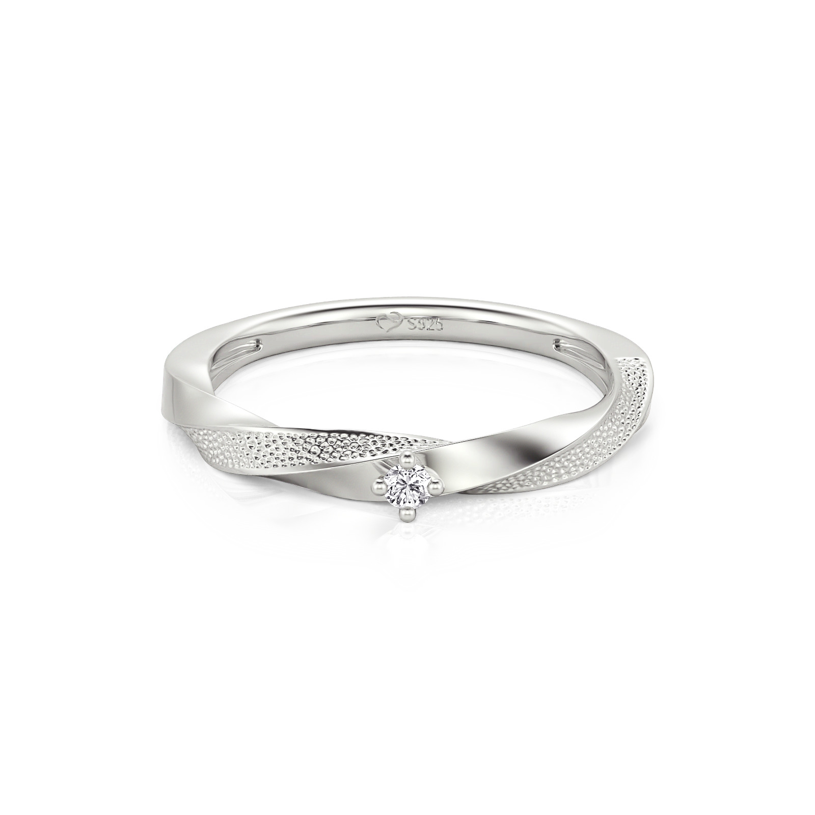 Jeulia Stippled Twist Solitaire Promise Ring Sterling Silver