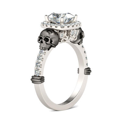 Jeulia Halo Cushion Cut Sterling Silver Skull Ring